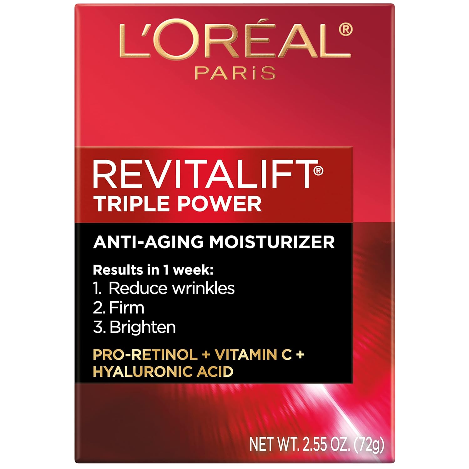 L'Oreal Paris Revitalift Triple Power Anti-Aging Face Moisturizer, Pro Retinol, Hyaluronic Acid & Vitamin C, Reduce Wrinkles 2.55 Oz - 24hrsmart